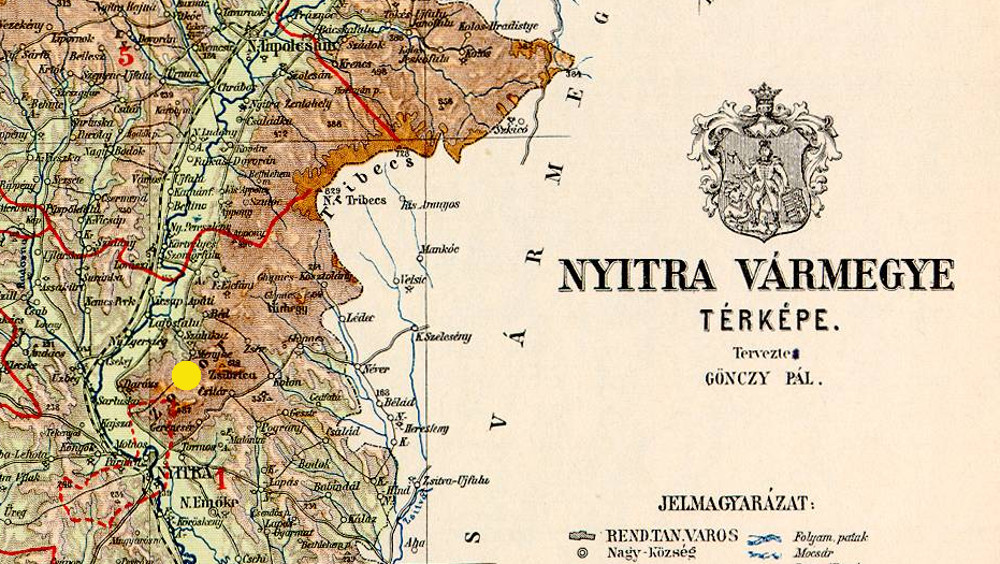 A csitári hegyek helye egy régi Nyitra vármegyei térképen
