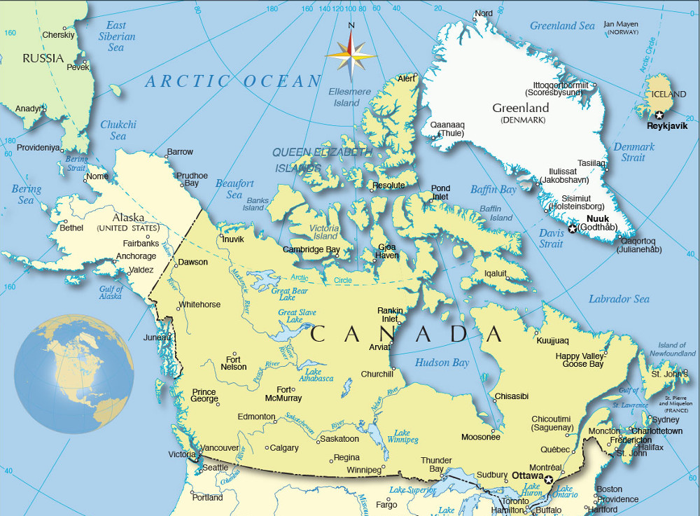 Grönland helyzete Észak-Amerikában