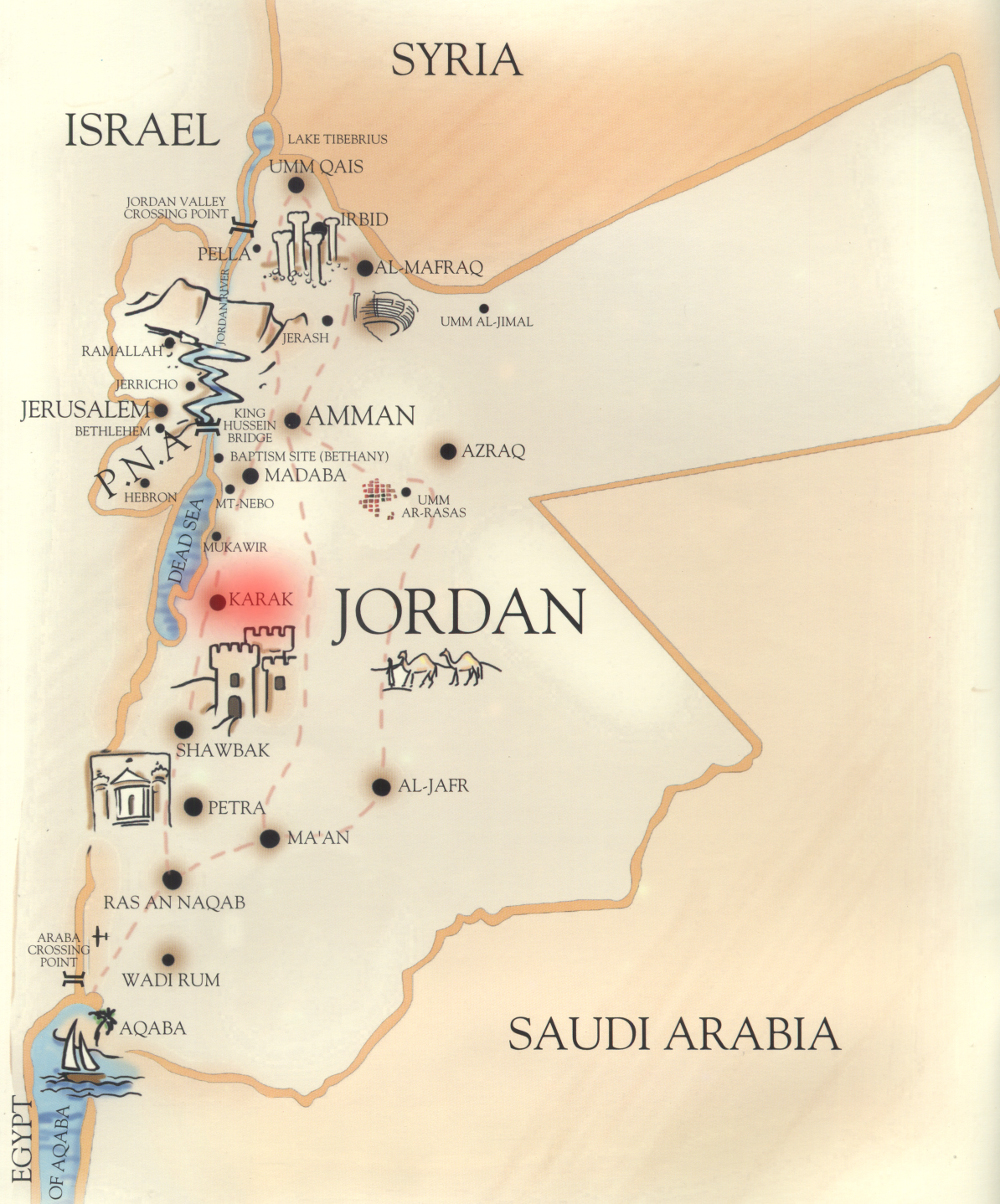Karak elhelyezkedése Jordánia térképén